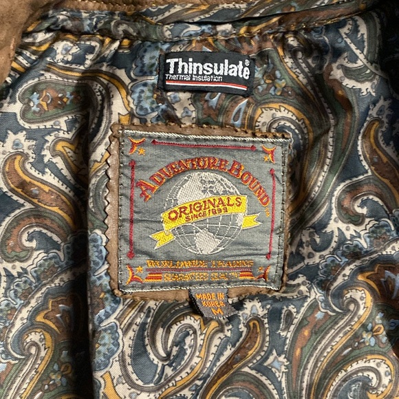 Vintage 80s Adventure Bound Brown Leather Heavy Bomber Jacket Med - Picture 7 of 11